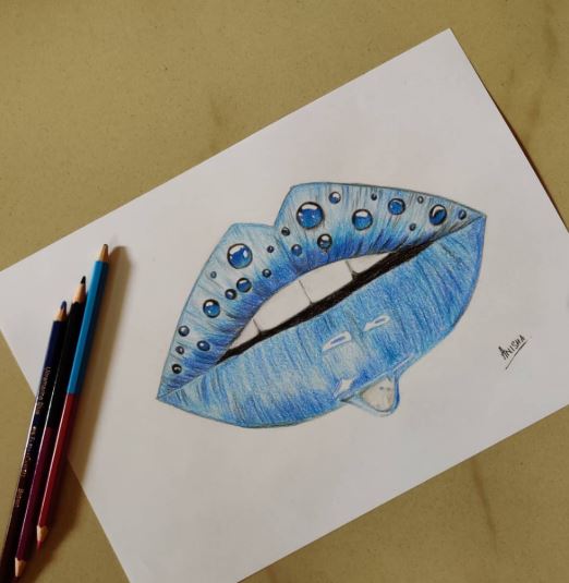 Blue Lip Art Drawing by Anisha